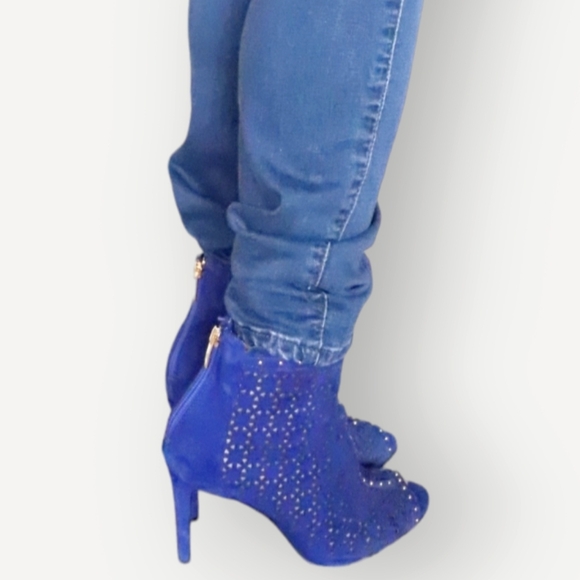 MARC FISHER WOMENS BLUE STUD LACE OPEN TOE HEELS SIZE 7M - Picture 4 of 10